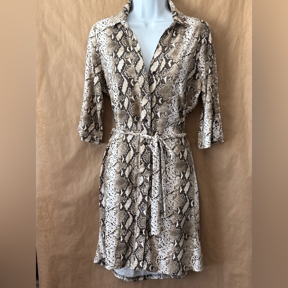 Birch and Stone soft  brushed cotton button up dress in medium. Snakeskin print.
